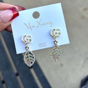 Gold Leaf Earrings with Multicolor Crystals